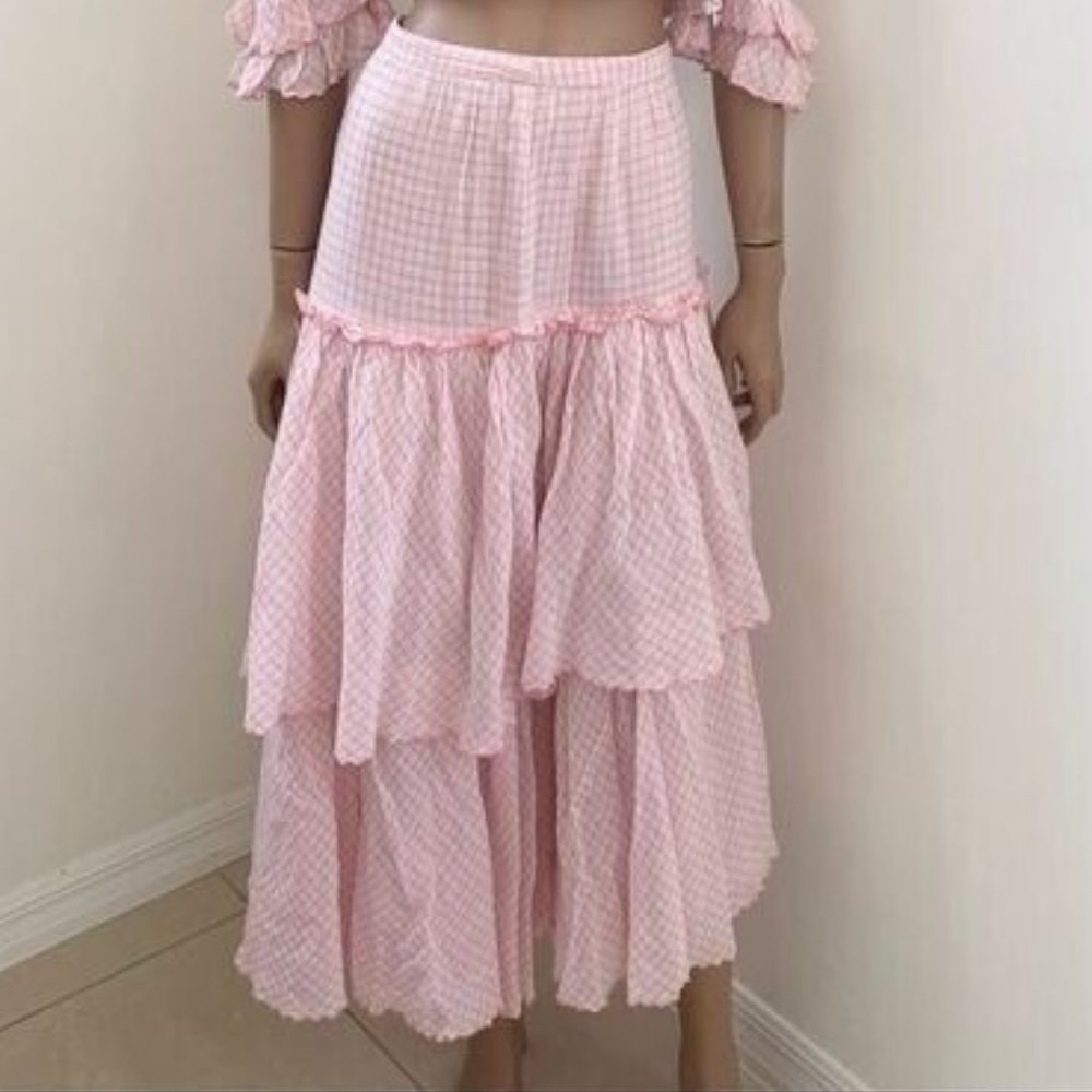 LoveShackFancy Pink Andrea Maxi Skirt English Rose